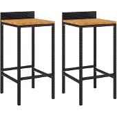 Syfax Barhocker 2 Stk. Schwarz Poly Rattan und Massivholz Akazie