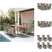 vidaXL 7-tlg. Garten-Essgruppe mit Kissen Grau Poly Rattan - Gartenstühle