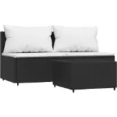 Syfax 3-tlg. Garten-Lounge-Set mit Kissen Schwarz Poly Rattan