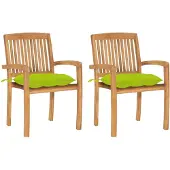 Syfax Gartenstühle 2 Stk. mit Hellgrünen Kissen Massivholz Teak