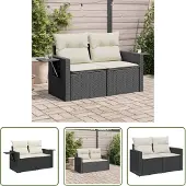 The Living Store Gartensofa mit Kissen 2-Sitzer Schwarz Poly Rattan