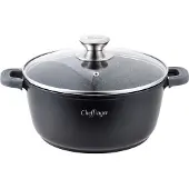 Cheffinger Kochtopf Aluguss Glasdeckel Ø24cm Induktion Marmorbeschichtung Suppentopf Pfanne