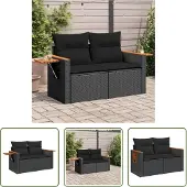 The Living Store Gartensofa mit Kissen 2-Sitzer Schwarz Poly Rattan