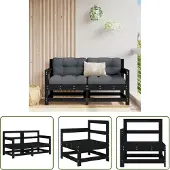 The Living Store Garten-Ecksofas 2 Stk. Schwarz Massivholz Kiefer