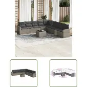 The Living Store 10-tlg. Garten-Sofagarnitur mit Kissen Grau Poly Rattan