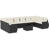 vidaXL 11-tlg. Garten-Sofagarnitur mit Kissen Schwarz Poly Rattan