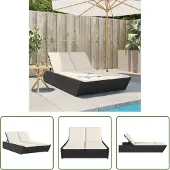 The Living Store Doppel-Sonnenliege mit Kissen Schwarz Poly Rattan