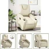 The Living Store Relaxsessel mit Aufstehhilfe Creme Kunstleder