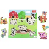 Trefl Holzpuzzle für Kleinkinder: Bauernhof mit 5 Teilen, Griffen und Hintergrundbildern
