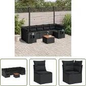 The Living Store 8-tlg. Garten-Sofagarnitur mit Kissen Schwarz Poly Rattan