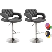 CLP 2er Set Barhocker Dublin Kunstleder Mit Armlehne I Drehbarer Thekenhocker Mit Fußablage I Höhenverstellbarer Barstuhl, Farbe: grau