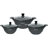 Cheffinger Kochtopfset 20-24-28cm 6-tlg Topf Induktion Alu Guss Geschirr Schwarz