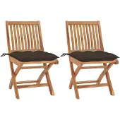 Syfax Gartenstühle 2 Stk. mit Taupe Kissen Massivholz Teak
