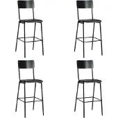 Syfax Barhocker 4 Stk. Schwarz Massives Sperrholz Stahl