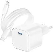 Swissten , GaN Ladegerät USB-C PD 20W mit USB-C auf USB-C Kabel 1.2m, Weiß