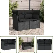 The Living Store Gartensofa mit Kissen 2-Sitzer Schwarz Poly Rattan