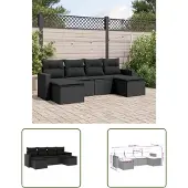 The Living Store 6-tlg. Garten-Sofagarnitur mit Kissen Schwarz Poly Rattan