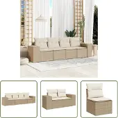 The Living Store 4-tlg. Garten-Sofagarnitur mit Kissen Beige Poly Rattan