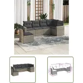 The Living Store 6-tlg. Garten-Sofagarnitur mit Kissen Grau Poly Rattan