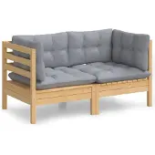 Syfax 2-Sitzer-Gartensofa mit Grauen Kissen Massivholz Kiefer
