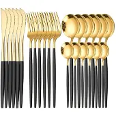 Cheffinger Besteckset Gold 6 Personen 24-tlg Edelstahl Essbesteck Besteck Set Geschenkbox