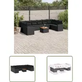 The Living Store 11-tlg. Garten-Sofagarnitur mit Kissen Schwarz Poly Rattan