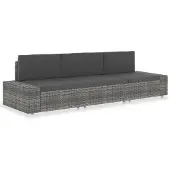 The Living Store Modulares 3-Sitzer-Sofa Poly Rattan Grau