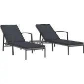 Syfax Sonnenliegen 2 Stk. mit Tisch Poly Rattan Grau