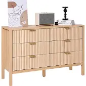 Vevor Kommode mit 6 geriffelten Schubladen & Schiebe- und Kippschutz, minimalistischer moderner Schubladenschrank Organizer für Wohnzimmer Schlafzimmer Eingangsbereich Flur (helles Holz)