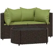 Syfax 3-tlg. Garten-Lounge-Set mit Kissen Braun Poly Rattan