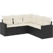 Syfax 5-tlg. Garten-Sofagarnitur mit Kissen Schwarz Poly Rattan