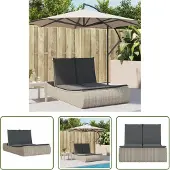 The Living Store Doppel-Sonnenliege mit Kissen Hellgrau Poly Rattan