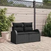 Syfax Gartensofa mit Kissen Schwarz 124 x 62 x 69cm Poly-Rattan