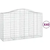 vidaXL Gabionen mit Hochbogen 40Stk. 200x50x120/140cm Verzinktes Eisen