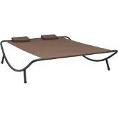 Syfax dkd-home-decor Sonnenliege Braun Stoff, Stahl 200 x 173 x 45 cm mit 2 Kissen, witterungsbeständig
