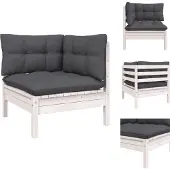 vidaXL Garten-Ecksofa mit Kissen Weiß Massivholz Kiefer - Gartensofaelemente