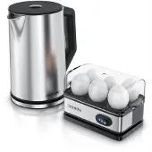 Arendo Frühstücks-Set, Wasserkocher 1,5 Liter, 6er Eierkocher, Silber