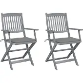 Syfax Klappbare Gartenstühle 2 Stk. mit Sitzkissen Massivholz Akazie