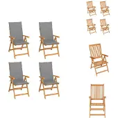 vidaXL Gartenstühle 4 Stk. mit Grauen Kissen Massivholz Teak - Gartenstühle