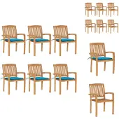 vidaXL Stapelbare Gartenstühle mit Kissen 6 Stk. Massivholz Teak - Gartenstühle