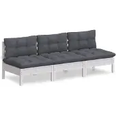 Syfax 3-Sitzer-Gartensofa mit Anthrazit Kissen Massivholz Kiefer