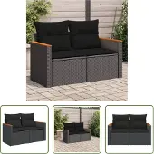 The Living Store Gartensofa mit Kissen 2-Sitzer Schwarz Poly Rattan