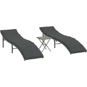 Syfax Sonnenliegen 2 Stk. mit Tisch Grau Poly Rattan