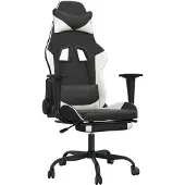 Syfax Gaming-Stuhl mit Massage & Fußstütze Schwarz & Weiß Kunstleder