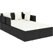 Syfax Sonnenliege mit Kissen Schwarz 182x118x63 cm Poly Rattan