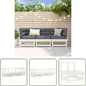 The Living Store 3-tlg. Garten-Lounge-Set Weiß Massivholz Kiefer