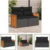 The Living Store Gartensofa mit Kissen 2-Sitzer Schwarz Poly Rattan