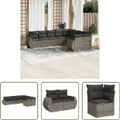 The Living Store 9-tlg. Garten-Sofagarnitur mit Kissen Grau Poly Rattan