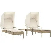 Syfax Sonnenliegen 2 Stk. mit Dach und Tisch Beige Poly Rattan
