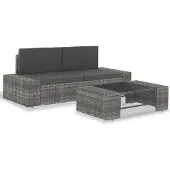 The Living Store 3-tlg. Garten-Lounge-Set Poly Rattan Grau